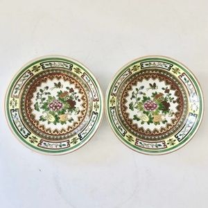 Vtg Jingdezhen Hand Painted Chinese Famille Shallow Bowl Dish Set 2 c1980